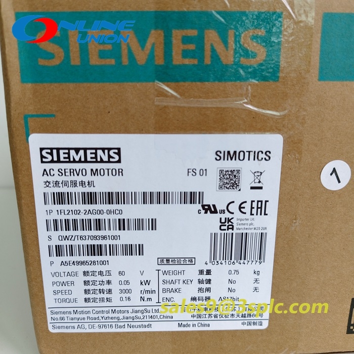 SIEMENS 1FL2102-2AG00-0HC0 Low-Inertia Servo Motor 50W 3000RPM